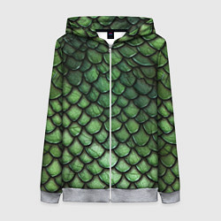 Толстовка на молнии женская Зеленые чешуйки, цвет: 3D-меланж