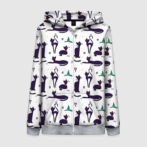 Женская толстовка на молнии Узор из черных магических кошек / 3D-Меланж – фото 1