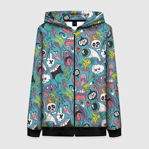 Женская толстовка на молнии Тьфу ты монстры / 3D-Черный – фото 1