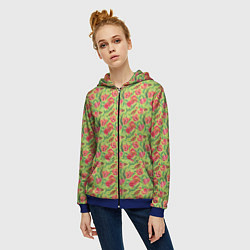 Толстовка на молнии женская Тюльпаны и бабочки, цвет: 3D-синий — фото 2