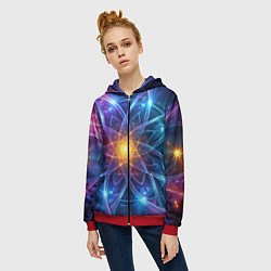Толстовка на молнии женская Космический закрученный узор-лотос: энергия вселен, цвет: 3D-красный — фото 2