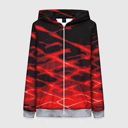 Женская толстовка на молнии Красные абстрактные полосы на чёрном фоне