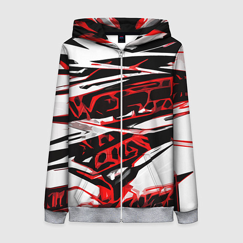 Женская толстовка на молнии Красно-чёрная агрессивная абстракция на белом фоне / 3D-Меланж – фото 1