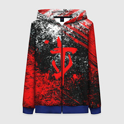 Толстовка на молнии женская Doom - красные краски и лого, цвет: 3D-синий