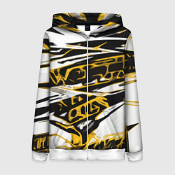 Женская толстовка на молнии Жёлто-чёрная агрессивная абстракция на белом фоне