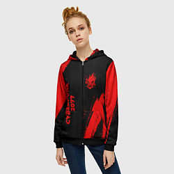 Толстовка на молнии женская Cyberpunk 2077 - red gradient вертикально, цвет: 3D-черный — фото 2