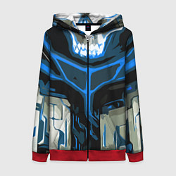 Толстовка на молнии женская Blue stripes on a black and white background, цвет: 3D-красный