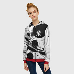 Толстовка на молнии женская New York Yankees baseball team - abstraction, цвет: 3D-красный — фото 2