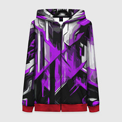 Толстовка на молнии женская White and purple abstraction on a black background, цвет: 3D-красный