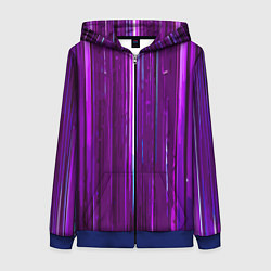 Толстовка на молнии женская Вертикальные фиолетовые линии на чёрном фоне, цвет: 3D-синий
