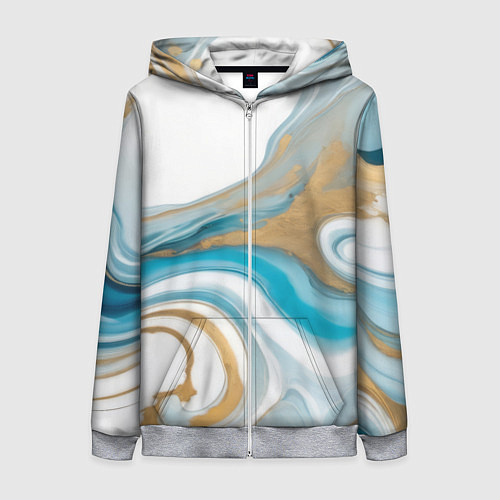 Женская толстовка на молнии Бело-голубой с золотом абстрактный узор / 3D-Меланж – фото 1