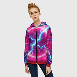 Толстовка на молнии женская Неоновая абстракция - нейроарт, цвет: 3D-красный — фото 2