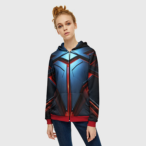 Женская толстовка на молнии Разлом плит под углом с красным светом / 3D-Красный – фото 3