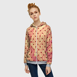 Толстовка на молнии женская Жёлто-красный абстракция с маленькими сердечками, цвет: 3D-меланж — фото 2