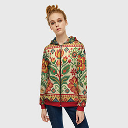 Толстовка на молнии женская Славянский узор и орнамент, цвет: 3D-красный — фото 2