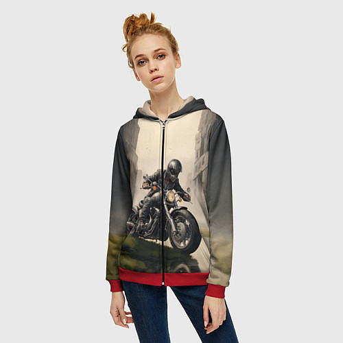Женская толстовка на молнии Скетч байкер / 3D-Красный – фото 3