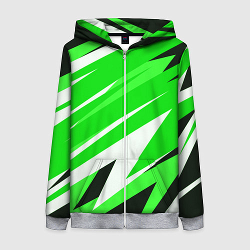 Женская толстовка на молнии Geometry stripes green / 3D-Меланж – фото 1