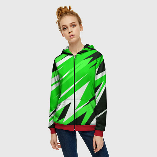 Женская толстовка на молнии Geometry stripes green / 3D-Красный – фото 3