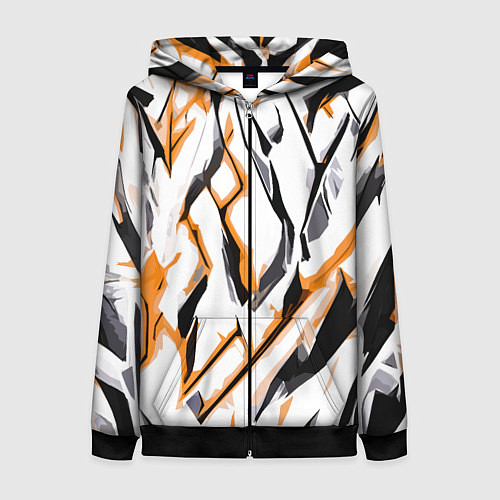 Женская толстовка на молнии Чёрно-жёлтые агрессивные полосы на белом фоне / 3D-Черный – фото 1