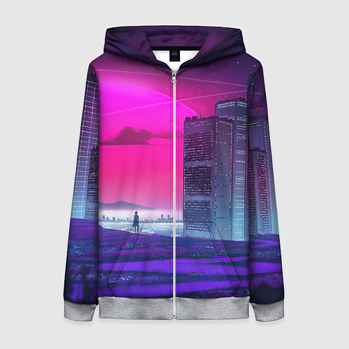 Женская толстовка на молнии Synthwave неоновый город / 3D-Меланж – фото 1