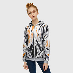 Толстовка на молнии женская Чёрно-жёлтая абстракция на белом фоне, цвет: 3D-меланж — фото 2