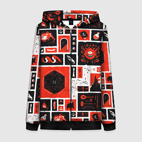 Женская толстовка на молнии Dungeons and dragons pattern / 3D-Черный – фото 1