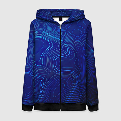 Женская толстовка на молнии Синяя топография / 3D-Черный – фото 1