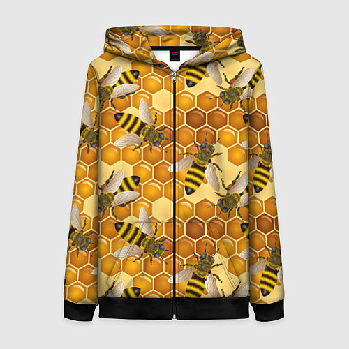 Женская толстовка на молнии Пчелиный цветной паттерн / 3D-Черный – фото 1