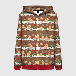 Женская толстовка на молнии Капибары на Новый год и Рождество зимой