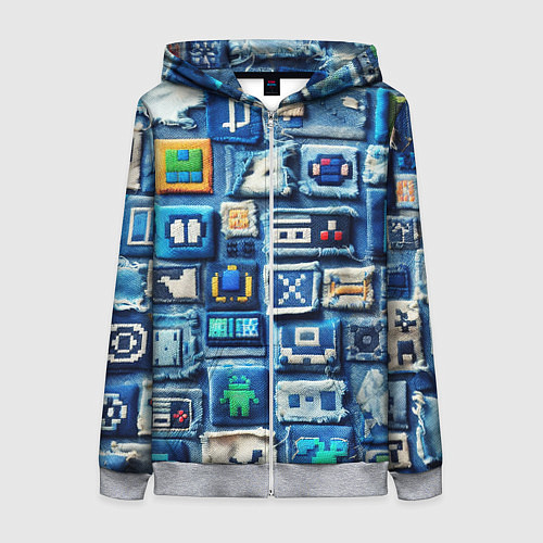 Женская толстовка на молнии Пэчворк с геймерскими знаками / 3D-Меланж – фото 1