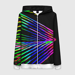Толстовка на молнии женская Неоновый лучи текстура, цвет: 3D-белый