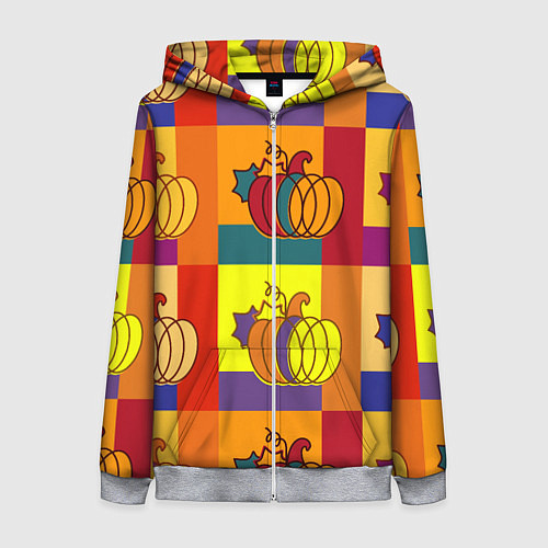 Женская толстовка на молнии Тыква разноцветная / 3D-Меланж – фото 1