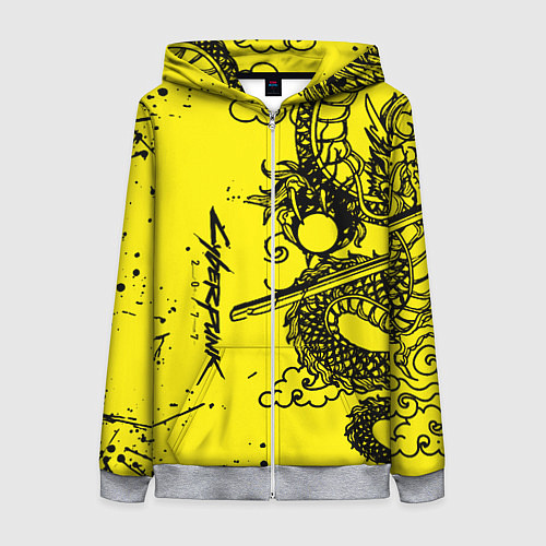 Женская толстовка на молнии Syberpunk dragon tatoo / 3D-Меланж – фото 1