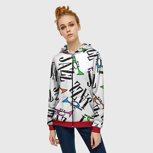 Женская толстовка на молнии Just jazz in color / 3D-Красный – фото 3