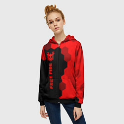 Толстовка на молнии женская Free Fire - red gradient по-вертикали, цвет: 3D-черный — фото 2