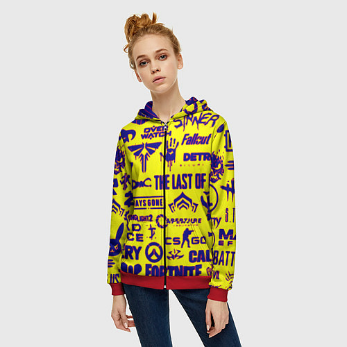 Женская толстовка на молнии Логотипы игр на жёлтом / 3D-Красный – фото 3