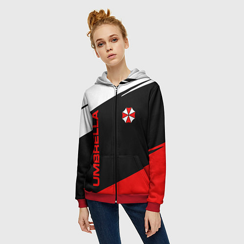 Женская толстовка на молнии Umbrella corporation - resident evil / 3D-Красный – фото 3