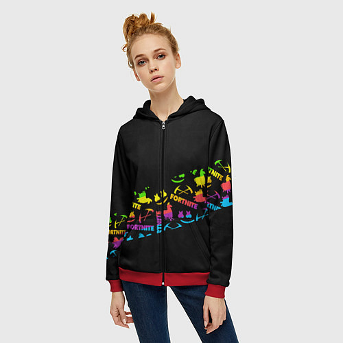 Женская толстовка на молнии Fortnite rainbow / 3D-Красный – фото 3