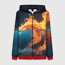 Толстовка на молнии женская Вода и огонь, цвет: 3D-красный