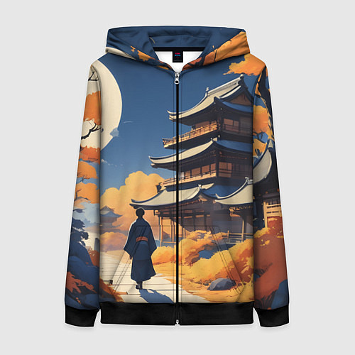 Женская толстовка на молнии Азия ночь луна / 3D-Черный – фото 1