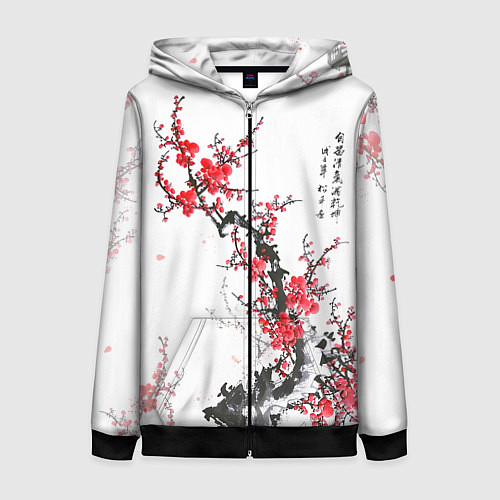 Женская толстовка на молнии Китайская слива / 3D-Черный – фото 1