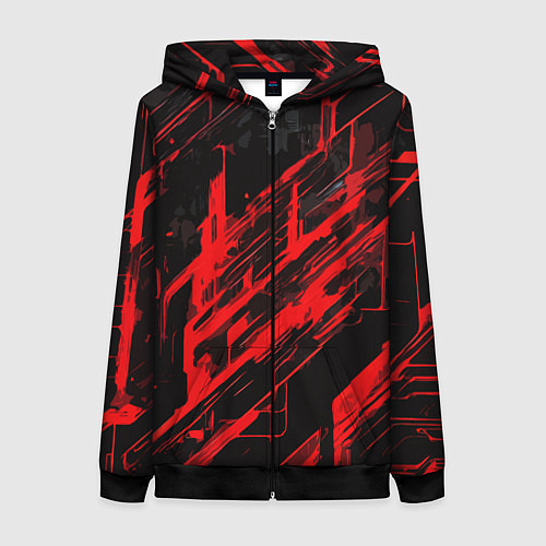 Женская толстовка на молнии Red stripes on a black background / 3D-Черный – фото 1