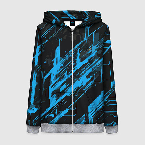 Женская толстовка на молнии Blue stripes on a black background / 3D-Меланж – фото 1