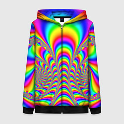 Женская толстовка на молнии Оптические иллюзии волны неон