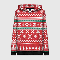Женская толстовка на молнии Новогодний паттерн с черепами в новый год