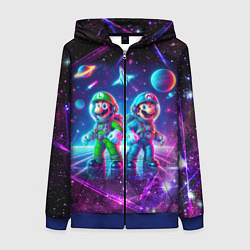 Толстовка на молнии женская Космонавты Марио и Луиджи покоряют космос - нейроа, цвет: 3D-синий