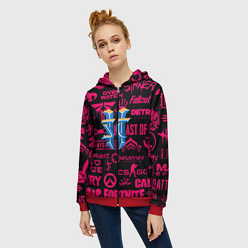 Женская толстовка на молнии Starcraft logo game / 3D-Красный – фото 3