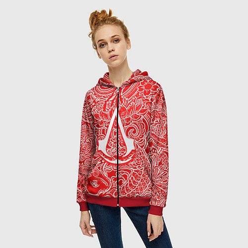 Женская толстовка на молнии Assassins Creed shadows / 3D-Красный – фото 3