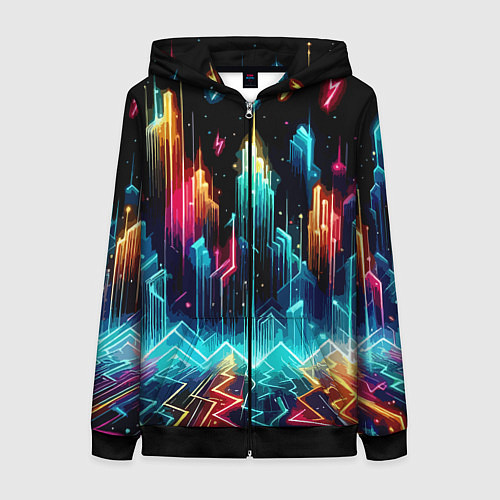 Женская толстовка на молнии Neon fantastic metropolis - vaporwave / 3D-Черный – фото 1