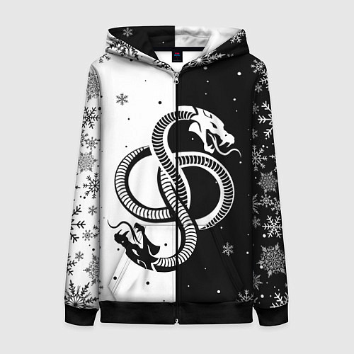 Женская толстовка на молнии Инь янь - змеи / 3D-Черный – фото 1